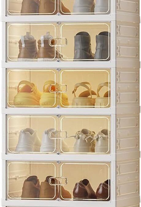OEM 9-Tier Foldable Shoe Rack Organizer for Closet,Stackable Sneaker Storage Boxes with Door,Easy Assembly,Plastic Boot Organizer Boxes for Hallway,Living Room,Closet Factory