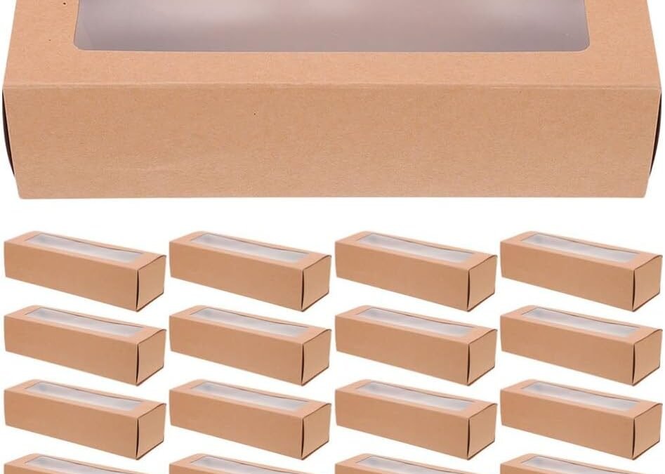 OEM ABOOFAN 25pcs Small Bakery Boxes with Window Kraft Paper Macaron Containers for Cookies, Pastries, Desserts, Wedding Party Favors 7.28 x 2.16 x 1.96 Inch Factory