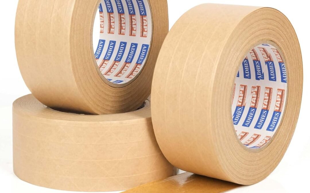 OEM ADHES Water Activated Tape 2″ x 55yds, 3 Rolls, Reinforced Kraft Gummed Paper Tape, Eco-Friendly, Strong Adhesive Shipping Tape for Packing, Shipping, Moving Factory
