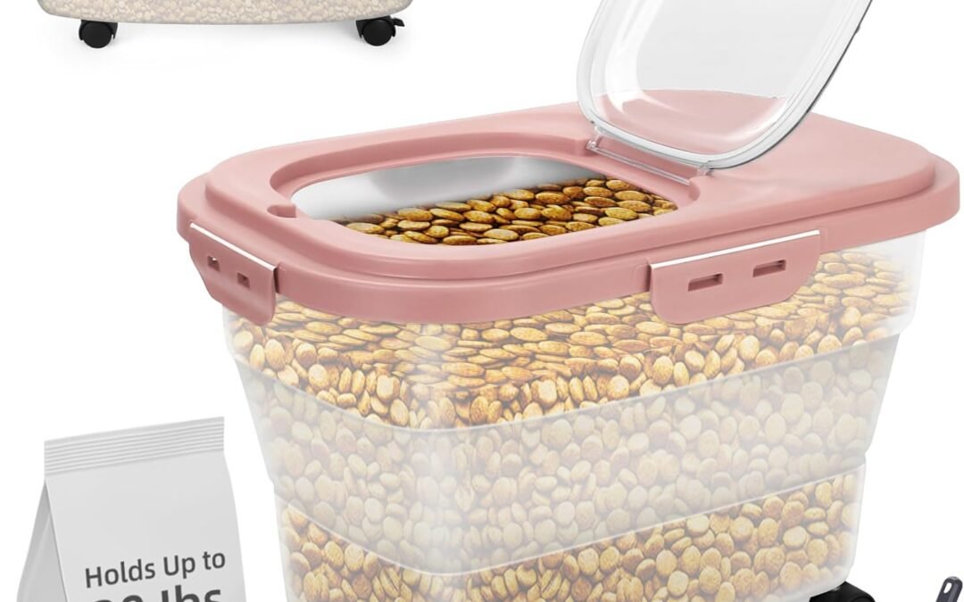 OEM Airtight Pet Food Container, Collapsible Dog Food Storage Container 17-20 lb with Castors, Plastic Dog Food Bin with Pet Food Scoop & Measuring Cup for Dry Food Storage(red) Factory