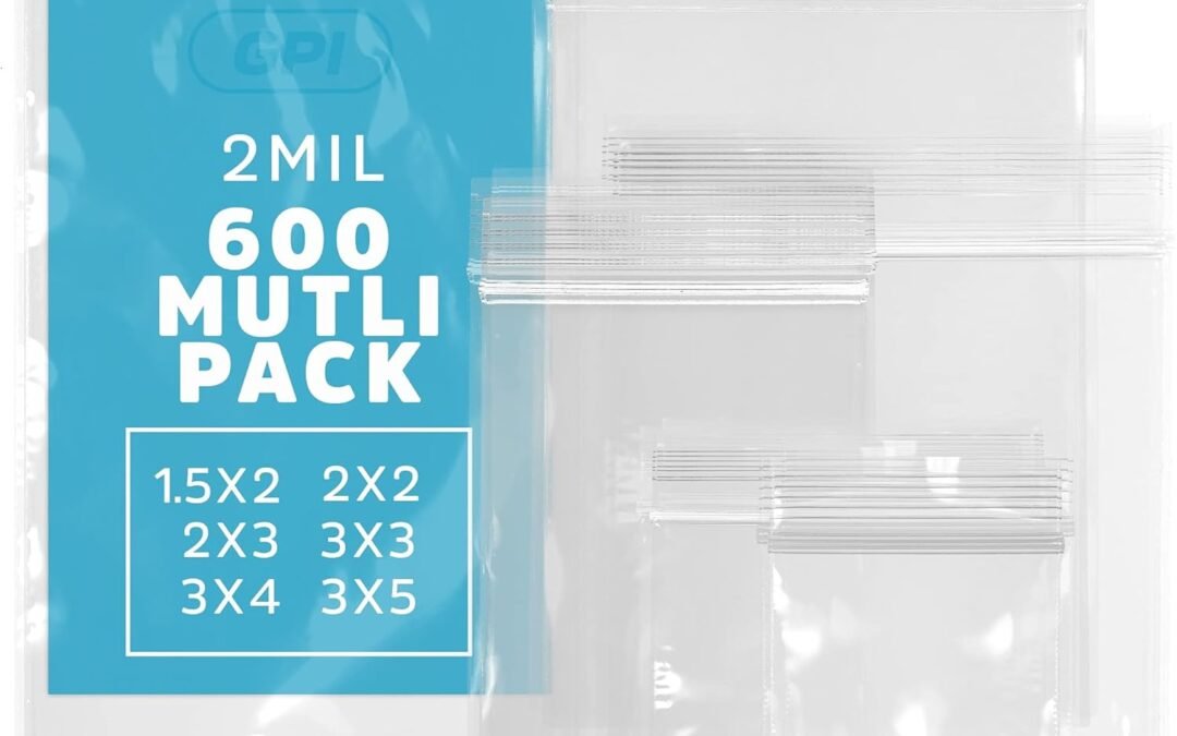 OEM Assorted Clear Plastic Zip Bags – GPI 600 Pack – 2 Mil, 6 Sizes, 1.5″x2″-2″x2″-2″x3″-3″x3″-3″x4″-3″x5″, Durable Poly Baggies, Resealable Zip Top Lock for Jewelry, Storage, Packaging & Shipping. Factory