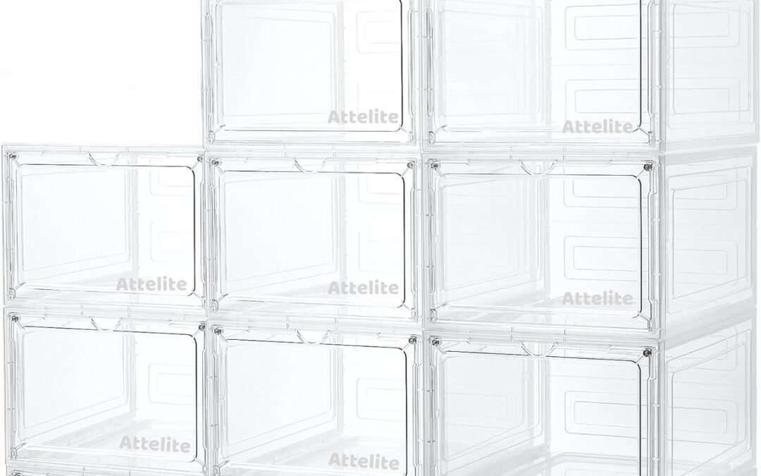 OEM Attelite Upgrade 12pack Shoe Box Storage Containers,Thicken Sturdy Clear Stackable Plastic Shoe Organizer Box with Magnetic Door, X-Large Drop Front Shoe Box Factory