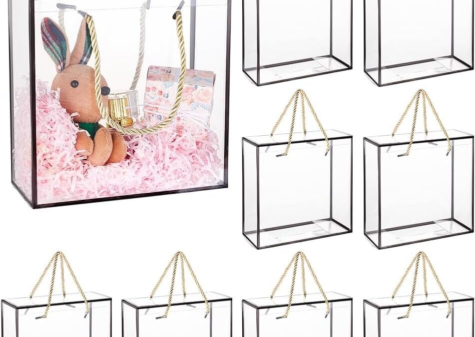 OEM BENECREAT 10 Packs Clear PP Plastic Gift Box, 7.8×7.8×3.5 Inch Treat Gift Boxes with Black Border and Handle, Favor Box with Cord for Mother’s Day, Birthday Party, Wedding Favours Factory
