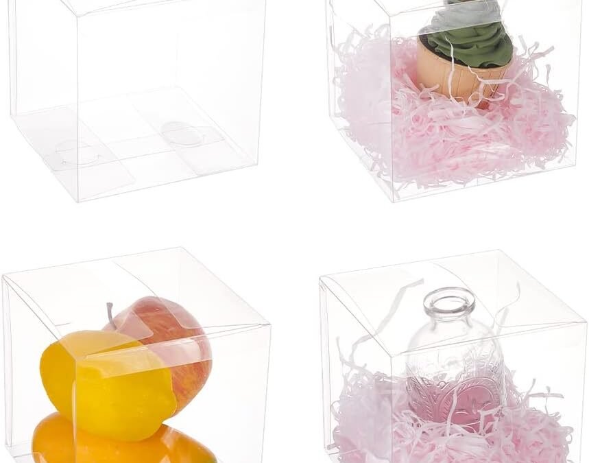 OEM BENECREAT 10PCS Clear Wedding Favour Boxes 5x5x5″ Square PVC Transparent Gift Boxes for Candy Chocolate Halloween Christmas Gift Packaging Factory