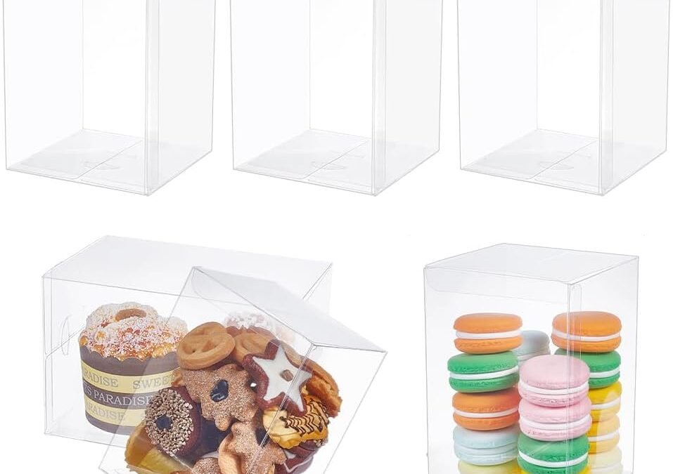OEM BENECREAT 10pcs Clear Favor Box 4x4x6 Inches Plastic Gift Packing Box for Candy Choclate and Dessert, Baby Shower Party Treats, Valentine Festival Gift Packaging Factory