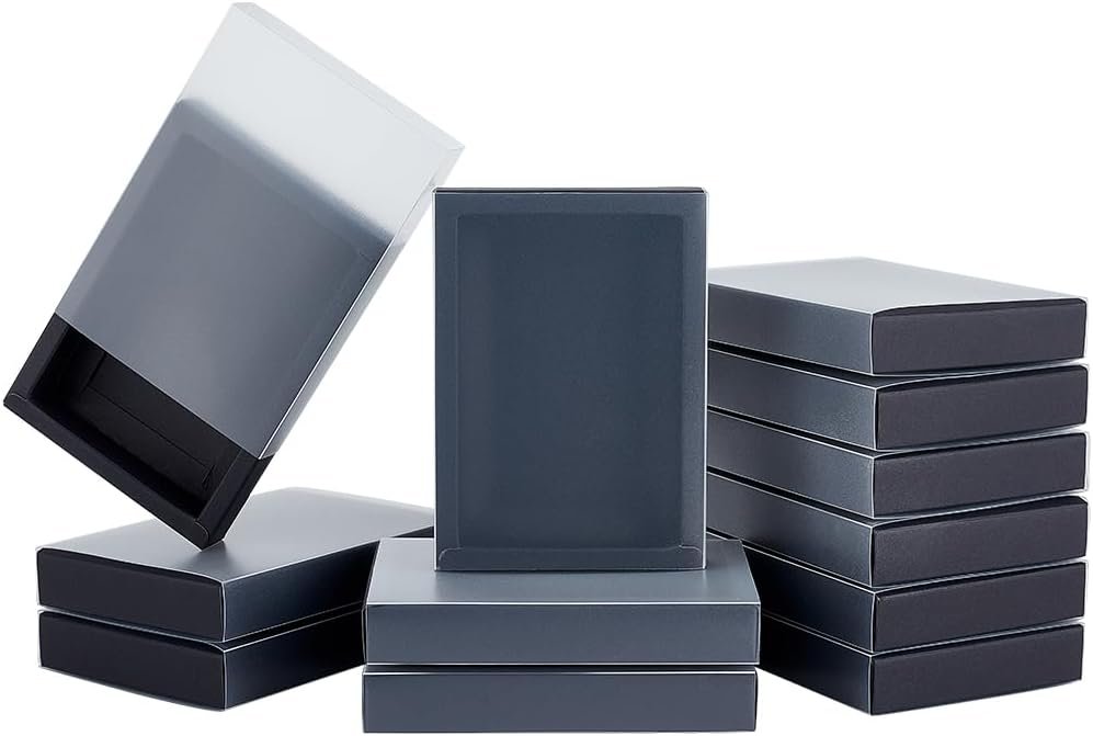 OEM BENECREAT 16 PCS Black Kraft Gift Drawer Box, Translucent Plastic Lid Gift Drawer Box with PVC Frosted Window for Wedding and Jewellery Packaging, 5.4×3.8x1inch Factory