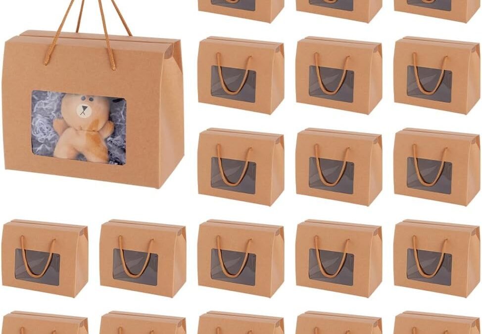 OEM BENECREAT 20 Packs Kraft Paper Box with Handles, 7.8×6.3×4.3inch Brown Gift Boxes with Clear Window for Packaging, Retail, Party, Gifts, Wedding, Business Factory