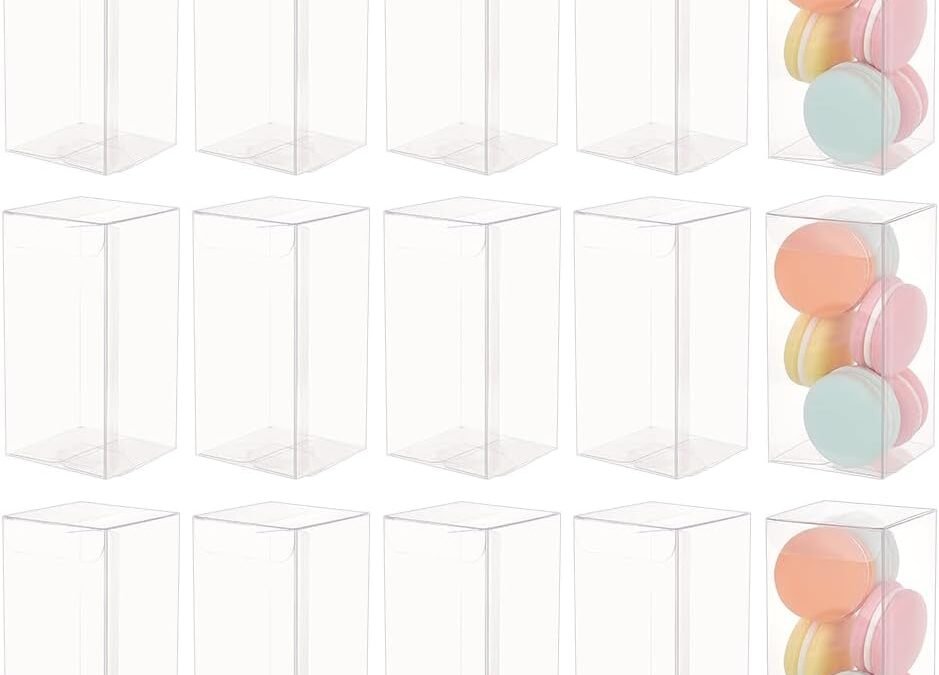 OEM BENECREAT 20PCS Transparent PVC Favor Boxes, 2.36×2.36×4.76 inch/6x6x12cm Rectangle Clear Plastic Containers for Christmas, Wedding, Party, Birthdays Favors Factory