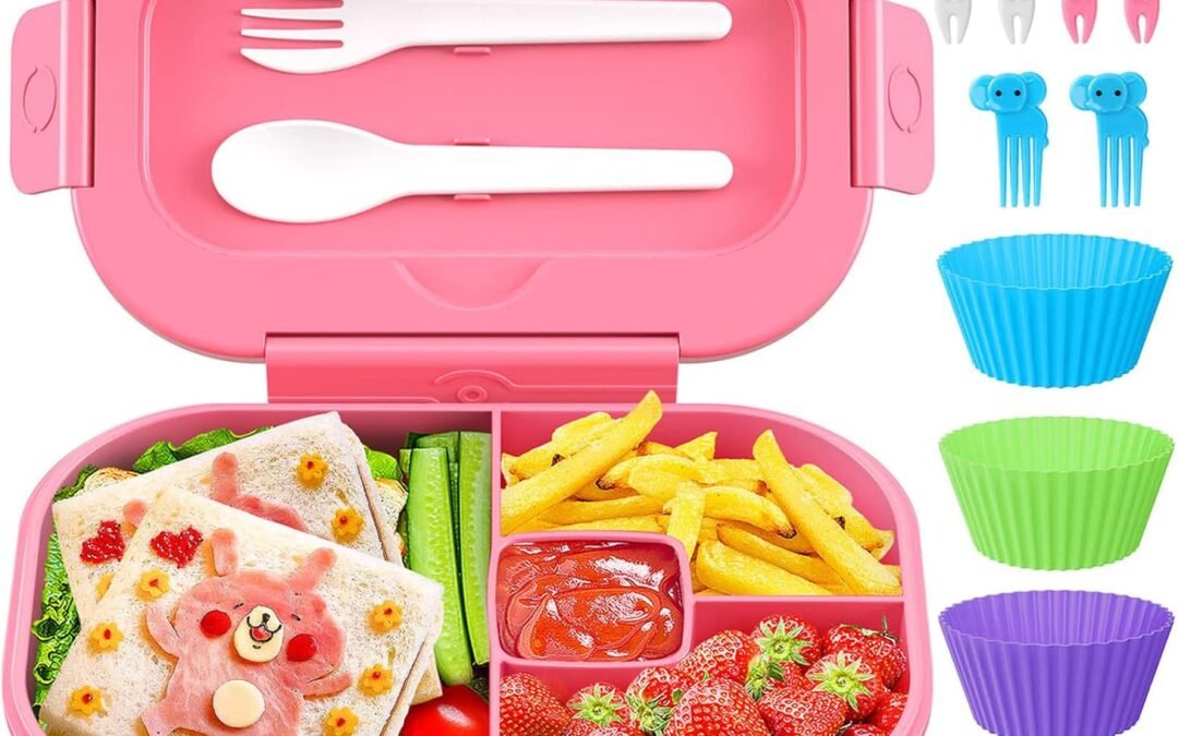 OEM Bento Box, 44oz 4 Compartment Lunch Container with Cutlery for Kid/Adult/Toddler, Leak Proof, Microwave/Dishwasher/Refrigerator Safe, BPA Free (Pink) Factory