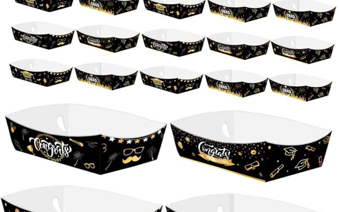 OEM Boat-shape Paper Box for Graduation Party 24pcs Trays French Fry Holder Carnival Events Congrats Grad Food Boats Factory