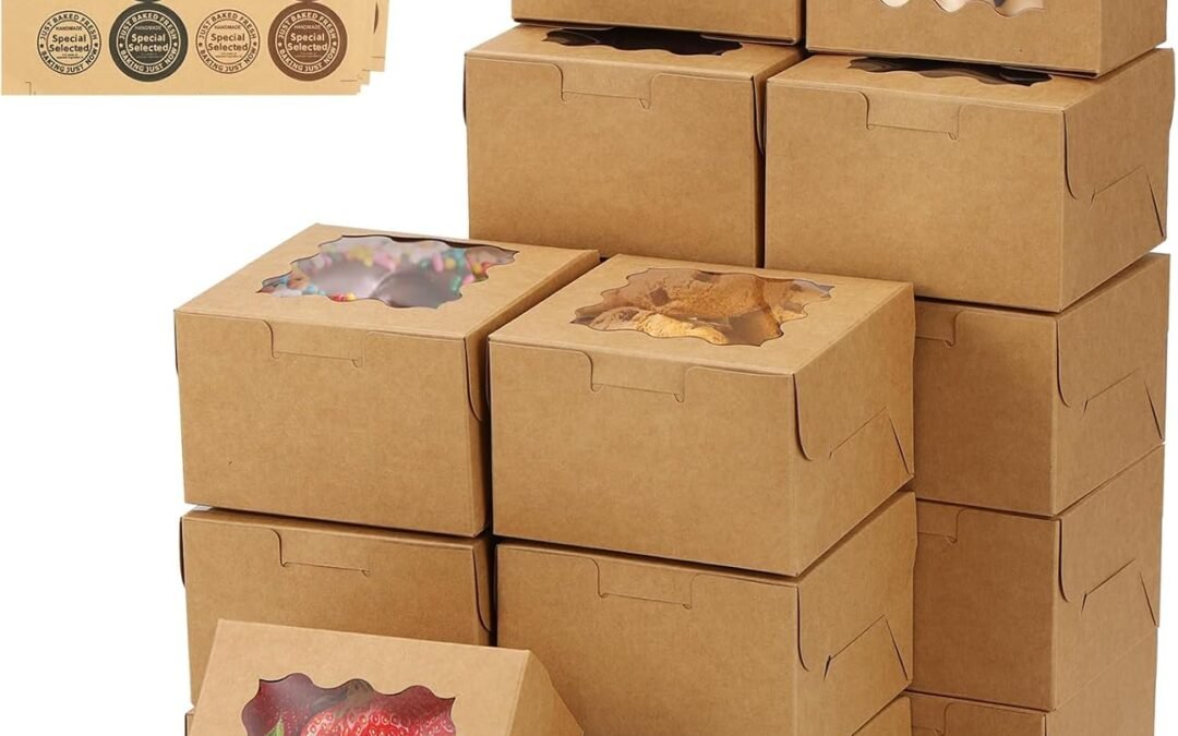 OEM Brown 50pcs Cookie Boxes for Gift Giving, 4x4x2.5 Inches Small Bakery Boxes with Window, Kraft Paper Treat Boxes, Pastry Boxes for Dessert, Macarons, Cupcake, Donuts Factory