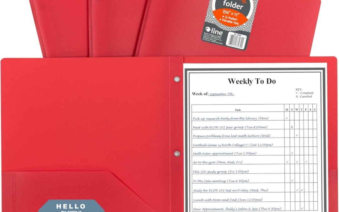 OEM C-Line Two-Pocket Heavyweight Poly Portfolio with Prongs, For Letter Size Papers, Includes Business Card Slot, 1 Case of 25 Portfolios, Red (33964-25) Factory