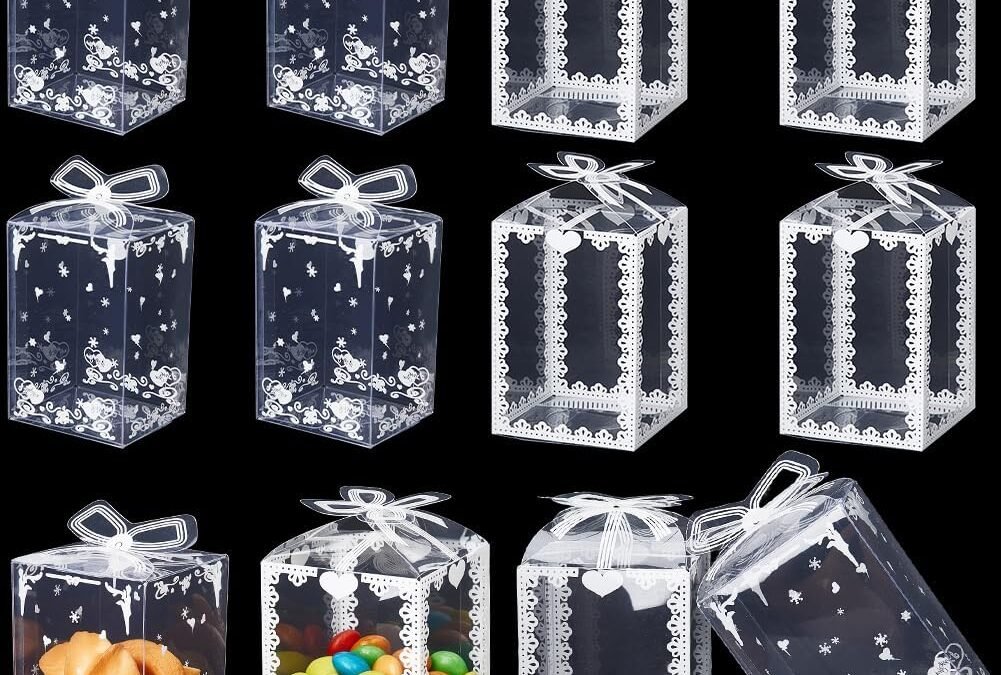 OEM CRASPIRE 40Pcs Clear Favor Boxes 2 x 2 x 2.75 Party Plastic Gift Box with Bowknot Small 2 Style Transparent PVC Candy Treat Dessert Mini Cupcake Packing Box for Birthday Wedding Christmas Display Factory