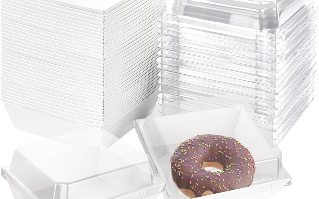 OEM CYEAH 60 Pcs Paper Charcuterie Boxes with Clear Lids, 4.5 in White Cookie Boxes Dessert Box, Disposable Bakery Box Take Out Food Containers for Sandwich, Cake Slice, Cupcake, Chocolate Strawberry Factory