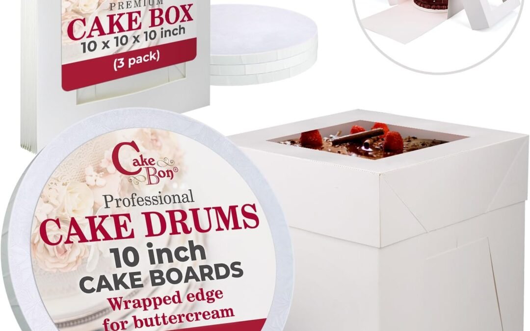 OEM Cakebon Cake Boxes with Boards – 10 Inch Round Cake Drum White (3-pack) – Box With Window for Birthdays, Weddings and Parties Factory