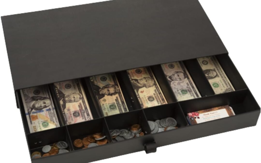OEM Cardboard Cash Register Drawer with Coins Bills Business Card Compartments Money Play Toy Gift for Kids Fit Real Money Too Box Only Factory