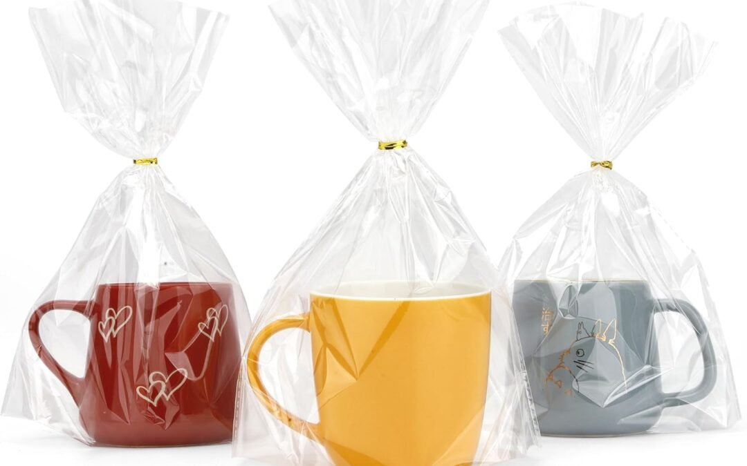 OEM Cellophane Bags, 100Pcs Bottom Gusset Bags, 8″x 11″ Cellophane Treat Bags, Clear Gift Bags, Clear Plastic Bags Cellophane Gift Bags with Ties, Party Favor Packaging, Gift Mug Wrapping, Food Storage Factory