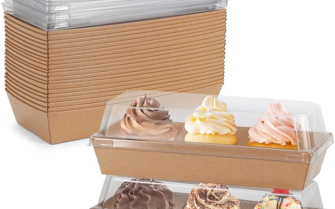 OEM Charcuterie Boxes with Clear Lids, 50 Pack 7.5×3.3 Inches Brown Dessert Boxes Rectangle Disposable Bakery Boxes to Go for Cupcakes, Donuts, Strawberries, Wedding Party, Outdoor & Home Use Factory