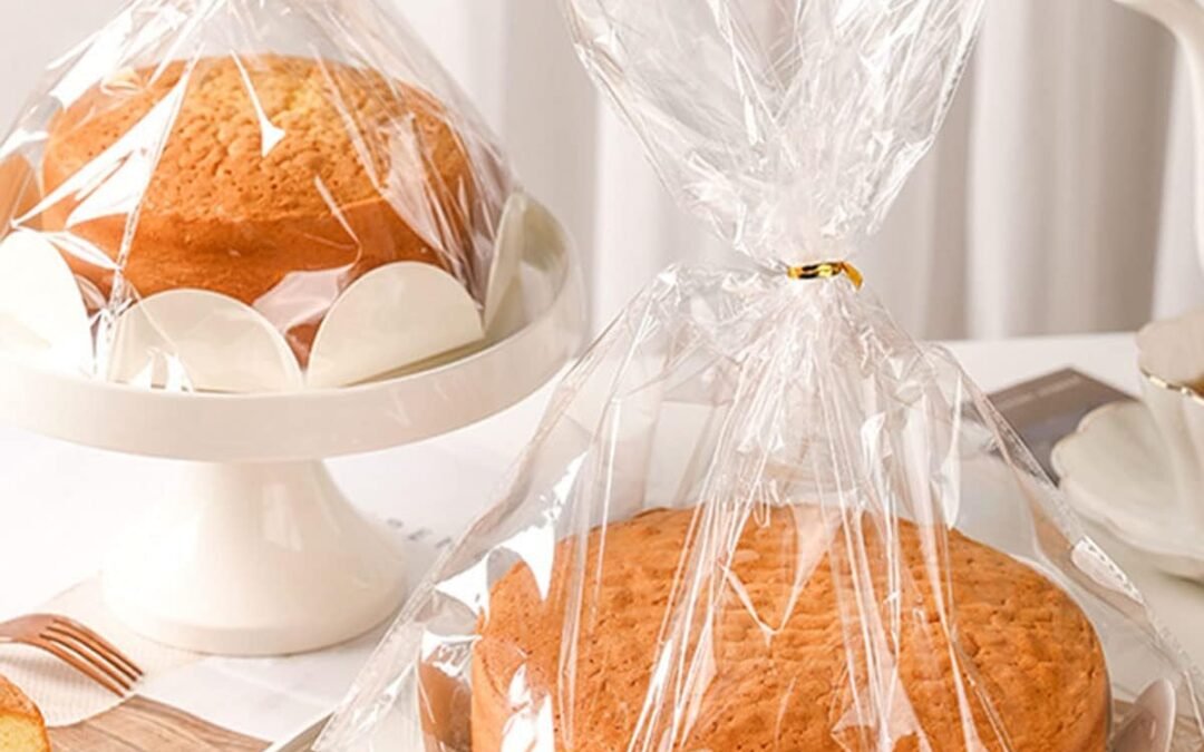 OEM Clear Food Storage Bags for Toast Bread Cookies Candy Chocolate Cake Bakery Gift Packaging Cake Tray and Ribbon, 20 Pack Factory