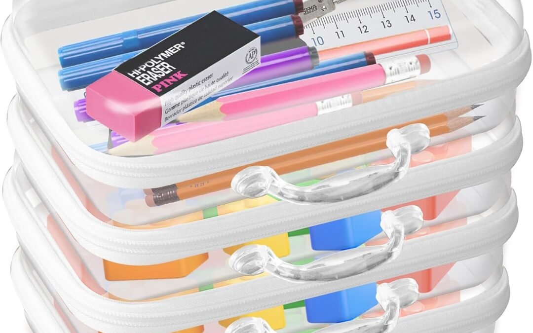 OEM Clear Hard Zipper Pouch, Hard Shell Plastic Organizer Box with Handle, Bliss Zippered Blocks Storage Bins, Hard PVC Cosmetic Travel Bag for Kids Organizing, 8.27×5.12×2.36in, 4Pc Factory