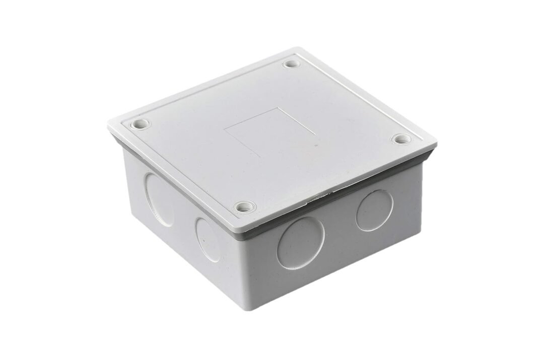 OEM Co. 4″ x 4″ x 3″ PVC Plastic Junction Conduit Box with Pre Molded 3/4″ & 1/2″ Conduit Holes, Easy to knock out covers, Metal screws Factory