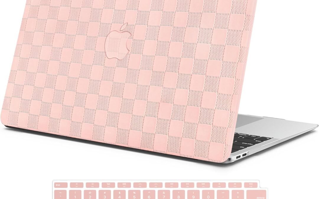 OEM Compatible with MacBook Air 13 inch Case 2022 2021 2020 2019 2018 M1 A2337 A1932 A2179 Touch ID, Elegant Leather Plastic Hard Shell Case for MacBook Air 13.3 inch+Keyboard Cover, Pink PVC Grid Factory