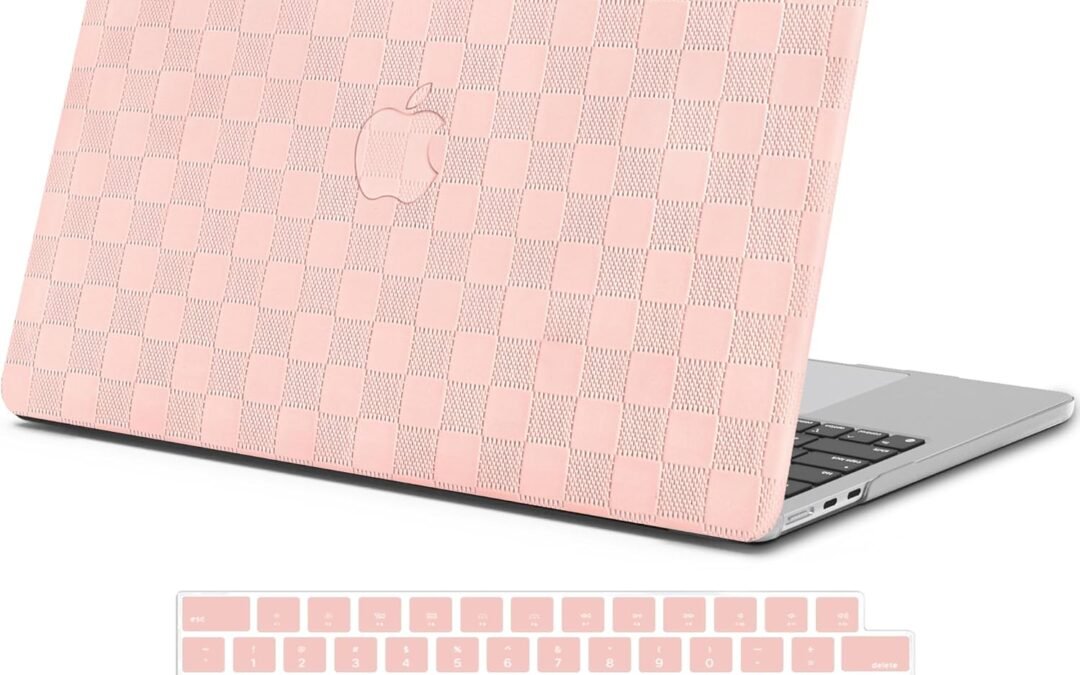 OEM Compatible with MacBook Air 13 inch Case 2025 2024 2023 2022 Release M4 M3 M2 A3240 A3113 A2681, Elegant Leather Plastic Hard Shell Case for MacBook Air 13.6 inch+Keyboard Cover, Pink PVC Grid Factory