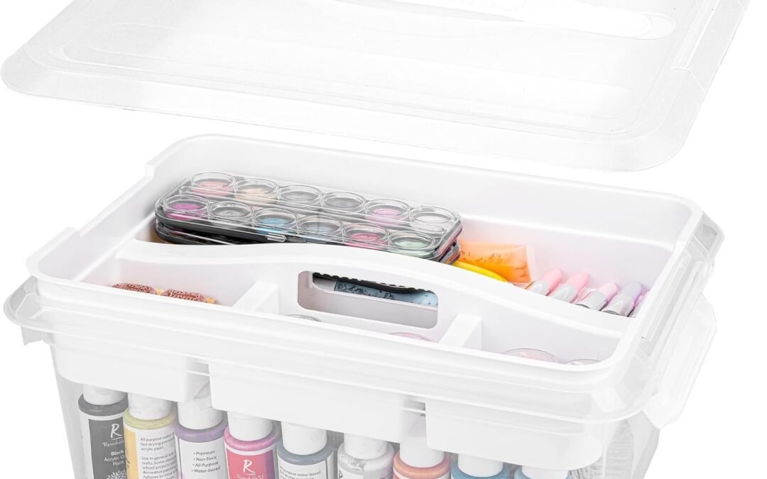 OEM Craft Storage Box with Removable Tray, 20 QT Clear Plastic Organizer with Lids, White Playdoh Storage Containers for Crafts Supplies, Tools, Puzzles Factory