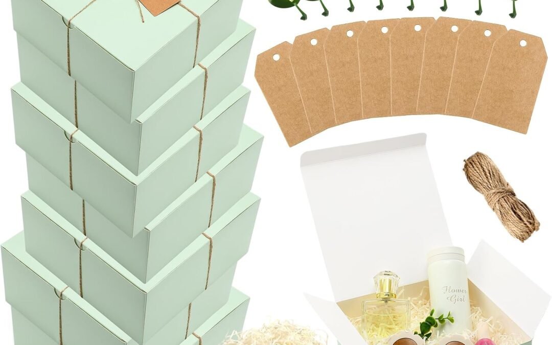 OEM Crtiin 8 Pack Gift Boxes Set 8 x 8 x 4 Inch Green Paper Bridesmaid Proposal Gifts Box with Lids for Presents Wedding Bridal Shower Baby Shower Christmas Filler Birthday Gift Packging Party Favors Factory