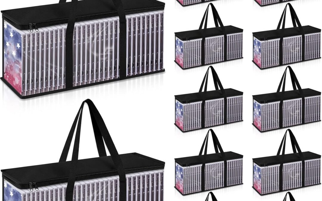 OEM Cunno Set of 24 DVD Storage Bags Clear PVC Media Holder Case for DVDs,CDs,Albums,Books,VHS Box,Movie Cases,Video Game Disks, Plastic Organizer with Handles and Zipper, Each 40 Factory
