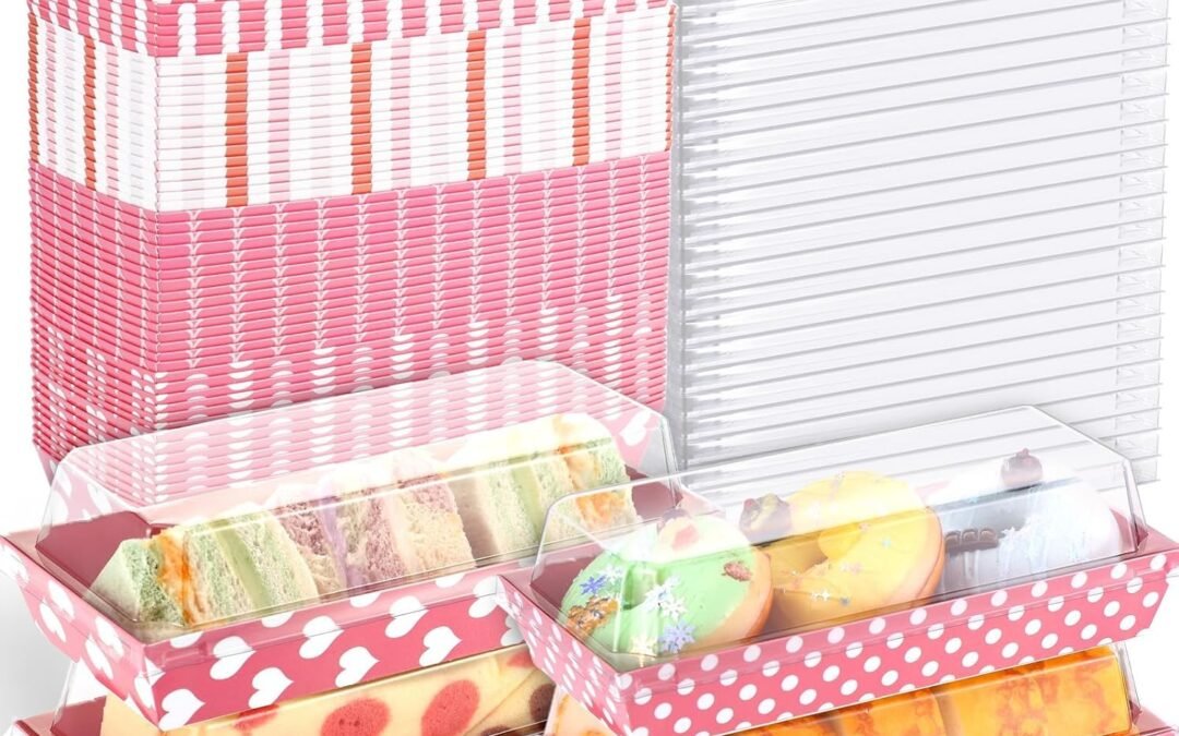 OEM DERTE 60 Pcs Valentine’s Day Charcuterie Boxes with Clear Lids To Go Paper Cookie Boxes 7.5 Inches Pink Cake Boxes Disposable Food Containers for Doughnut Cupcakes Cake Slice Sandwich Strawberries Factory
