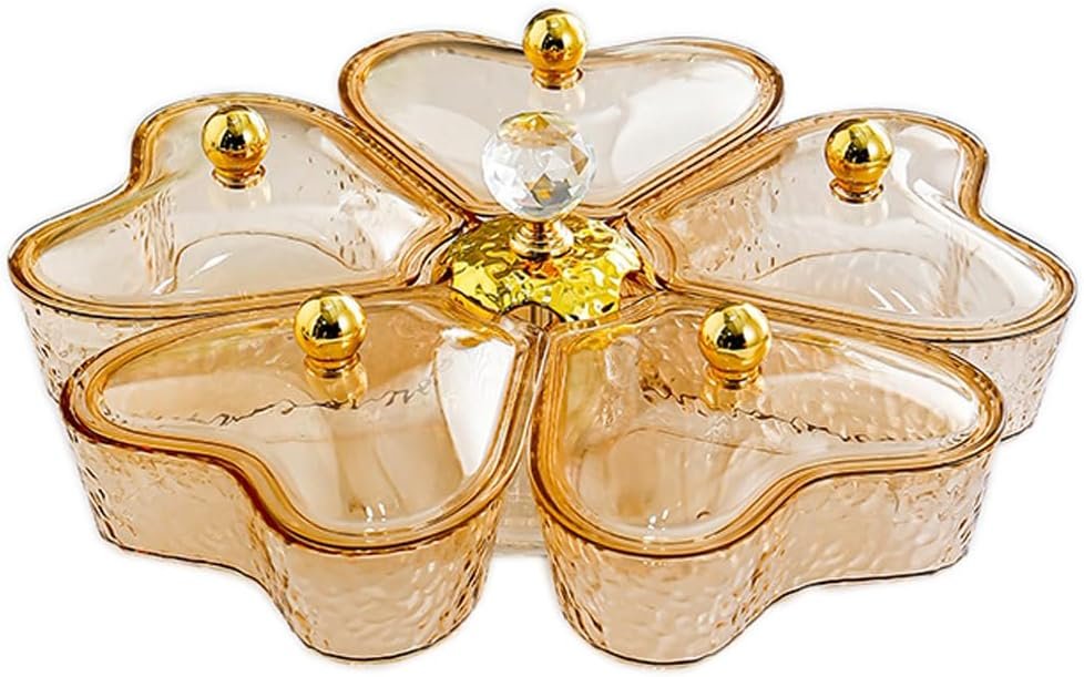 OEM Divided Rotating Serving Tray with Lid and Handle, Portable 5 Compartments Snackle Box for Fruits, Candy, Snacks, Veggie, Nuts, Snack Spinner Organizer, Gold,11.2″ L Factory