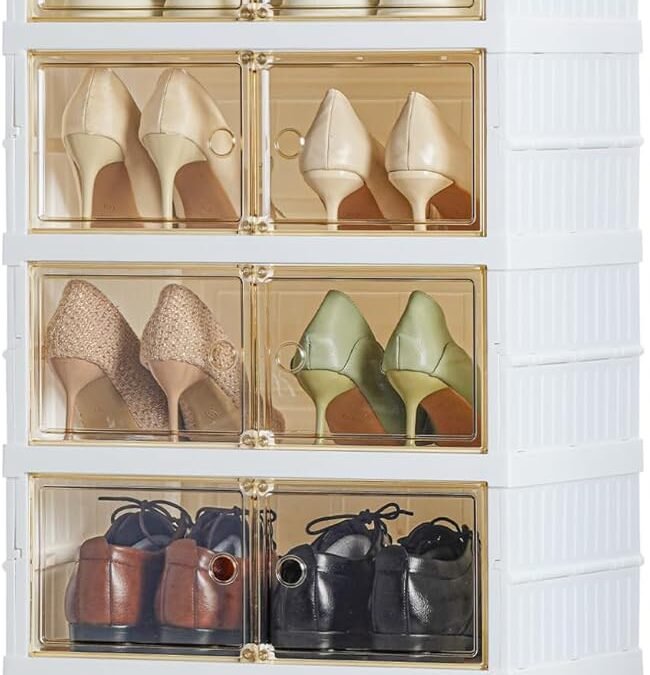 OEM Easy Assembly 6 Tier Foldable Shoe Rack Organizer For Closet Entryway Clear Plastic Stackable Shoe Storage Box Portable White Shoe Rack With Door Folding Shoe Cabinet Factory