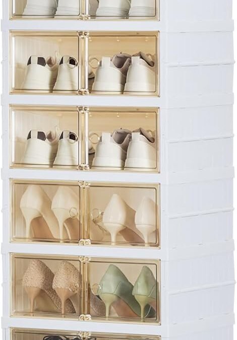 OEM Easy Assembly 9 Tier Foldable Shoe Rack Organizer for Closet Entryway White Clear Plastic Portable Collapsible Shoe Organizer and Storage Box and Cabinet with Door Factory