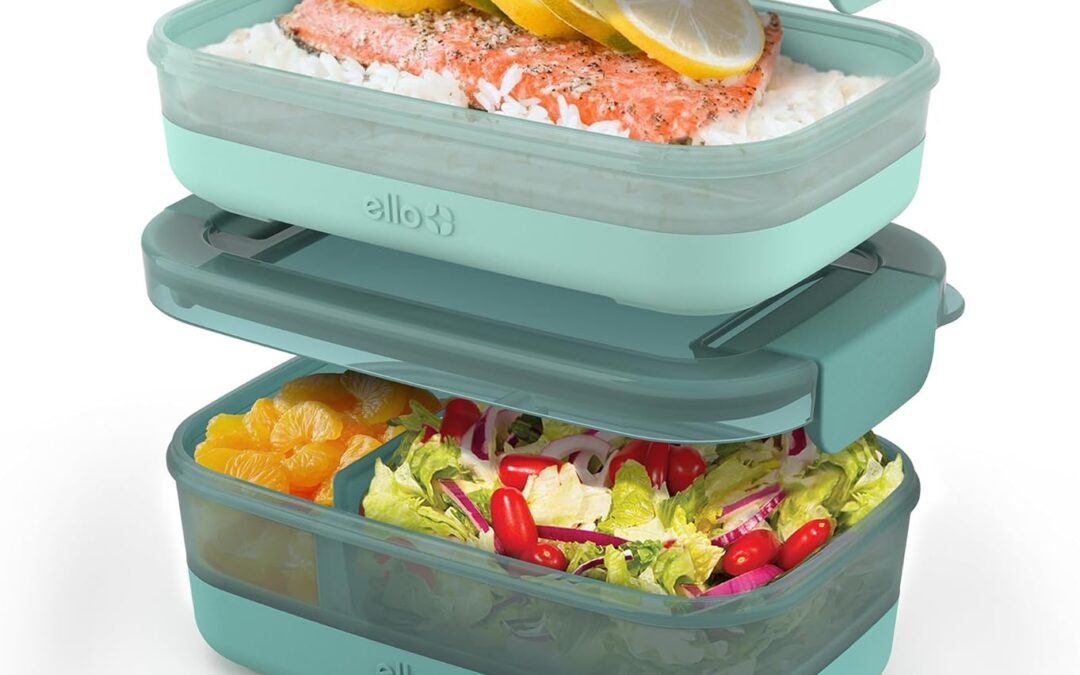 OEM Ello 2-Pack Lunch Stack Plastic Food Storage Container Bento Box with Airtight, Leak-Proof Locking Plastic Lids and Silicone Base, BPA-Free, Freezer, Microwave, and Dishwasher Safe Factory