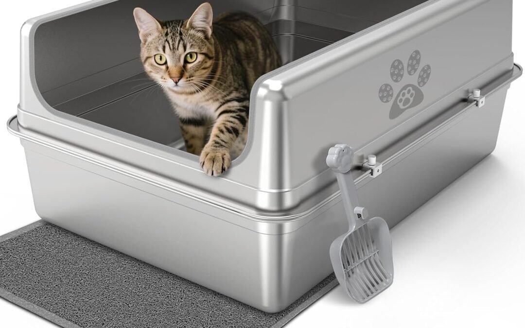 OEM Enclosed Stainless Steel Cat Litter Box with Lid, Oversize Metal Litter Box for Multi Cats, Extra XXL Cat Toilet with High Side, Non-Stick, Anti-Leakage, Odorless, with Cat Litter Mat & Litter Scoop Factory