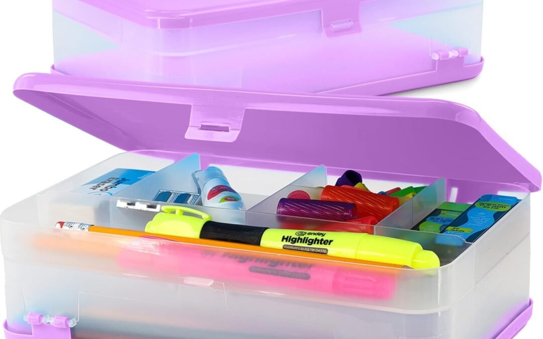 OEM Enday Large Capacity Double Deck Pencil Box – Purple Plastic With 12 Compartments, Snap-Tight Lid, Hard Case Storage Organizer Factory