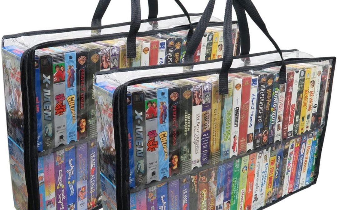 OEM Evelots 2 Pack-VHS Movie Tape Storage Bag/Case, Clear PVC Plastic-Holds 100 Total, Strong Handles-No Dirt/Moisture/Dust Factory