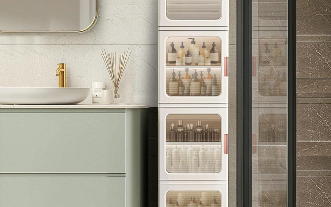 OEM Expanded Tall Narrow Storage Cabinet with Transparent Doors and Movable Wheels,Plastic Foldable Storage Box for Small Space, Bathroom, Kitchen(4Tier,White) Factory