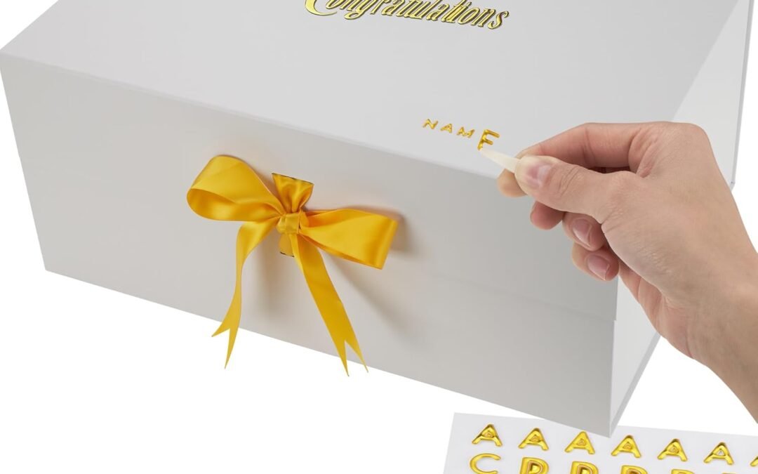 OEM Extra Large Luxury White Gift Box 18x12x8 Inches – Personalized Name DIY Kit, Magnetic Lid & Bow – 3D “Congratulations” Text, Card & Bag – Holidays, Birthdays, Weddings, Bridesmaid Proposals & More Factory