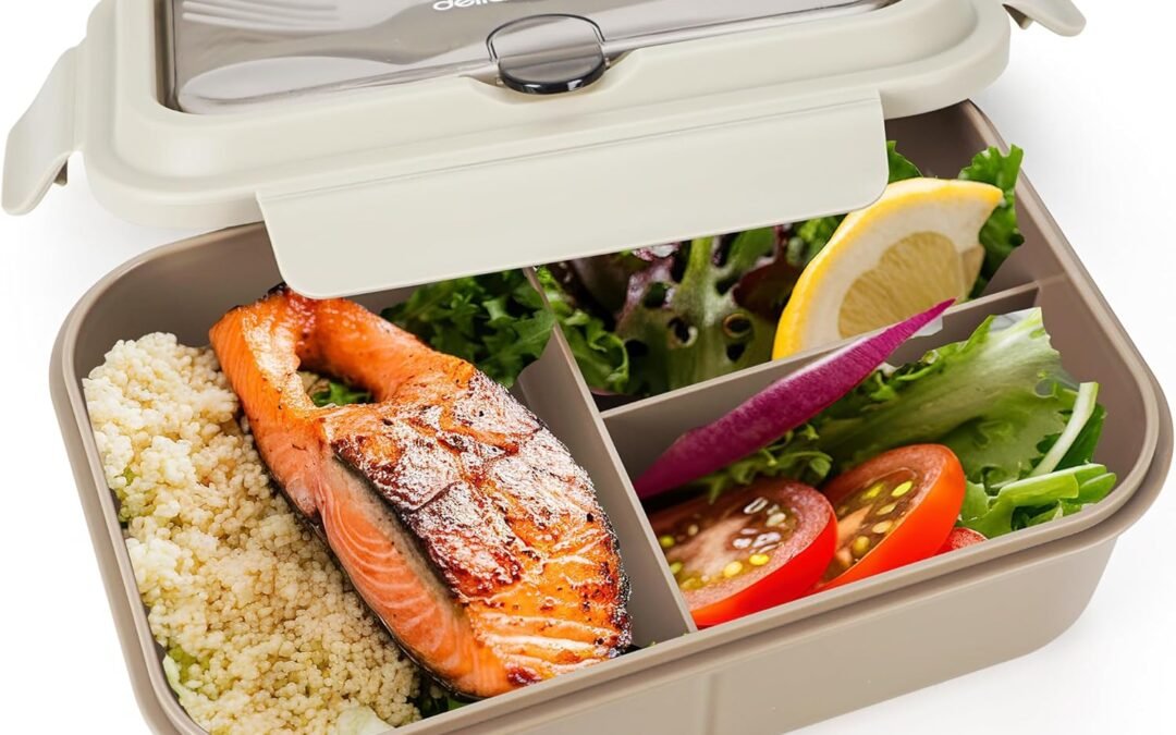 OEM Fanhaw 40 Oz/5 Cup Bento Box for Kids, Men and Women, Lunch Box with 3 Compartments, Utensil, Microwave & Dishwasher Safe (Brown) Factory
