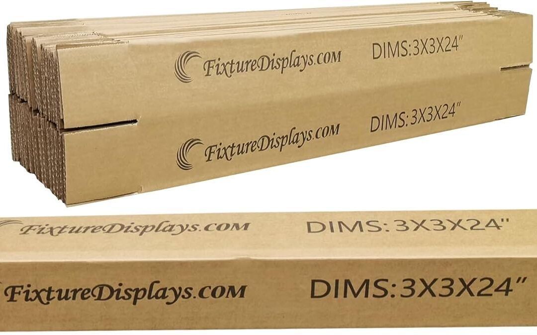 OEM FixtureDisplays® 20 Pack 3X3X24″ Printed Shipping Boxes, Full Overlap Flaps, Singlewall B Flute Cardboard Box for Shipping, Mailing, Packaging and Storage, Custom Size & Print Welcome 3X3X24-20PK-NPF Factory