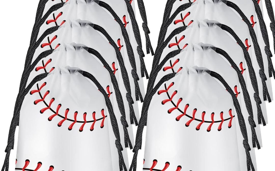OEM Flutesan 25 Pack Drawstring Baseball Party Favor Bags Plastic Baseball Snack Goodie Bags Gift Packaging Storage for Kids Boys Birthday Sports Theme Party Supplies, 6 x 8 Inch Factory