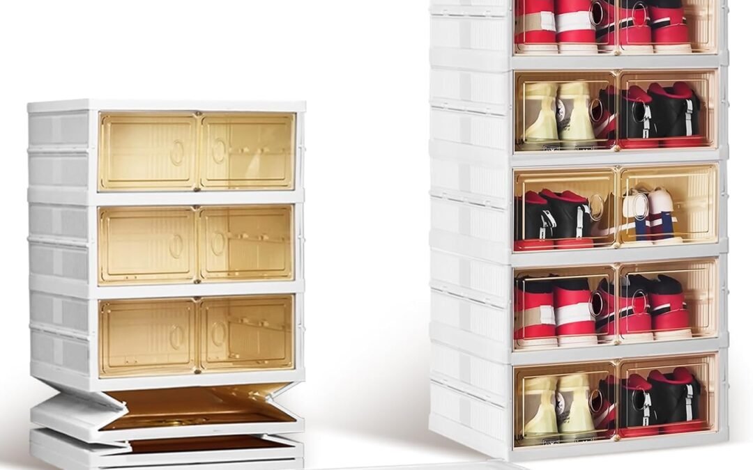 OEM Foldable Shoe Rack, 6Tiers-12Pairs Shoe Organizers for Closet Plastic Storage Box Space Saving Stackable Sneaker Cabinet Bins with Magnetic Clear Door for Living Room Bedroom Kitchen Factory