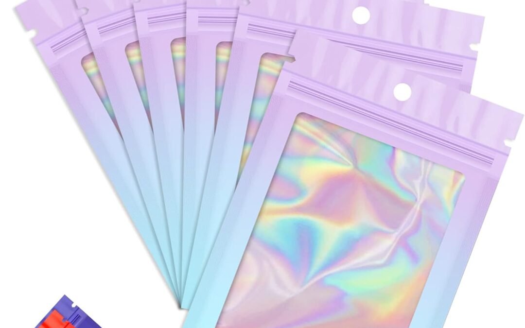 OEM Funfery 100 Pack Gradient Holographic Bags,Mylar Resealable Bags with Zipper,Clear Window Packaging Pouch,Smell Proof Foil Bag for Food Storage,Sample Jewelry Baggies(2.7×3.9In,Purple Blue) Factory
