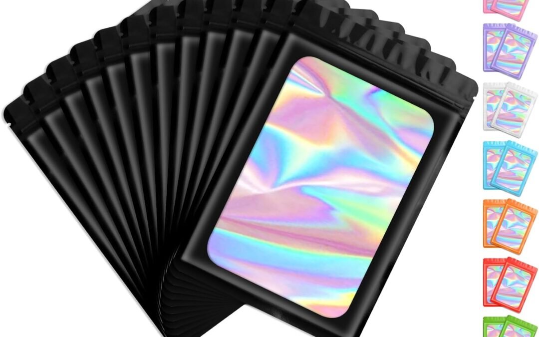 OEM Funfery 100 Pack Resealable Bags Clear Holographic Bags,Smell Proof Packaging Baggies,Mylar Food Storage Bag,Zipper Sealing Pouch for Coffee Beans,Cookies,Jewelry Sample Small Business(Black,4x6in) Factory