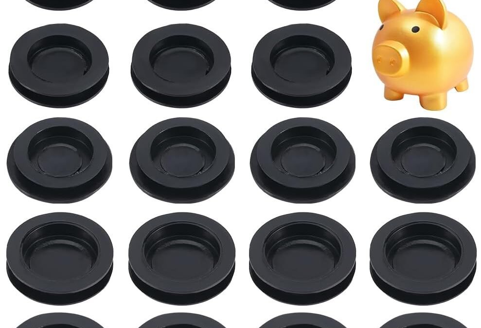 OEM GORGECRAFT 25Pcs 5 Sizes Piggy Bank Stopper Black Round Piggy Bank Plugs Bottom Stoppers Replacement PVC Plastic Money Saving Box Sealing Plug Cover for Holes Coin 1.46″ 1.5″ 1.65″ 1.69″ 1.97″ OD Factory