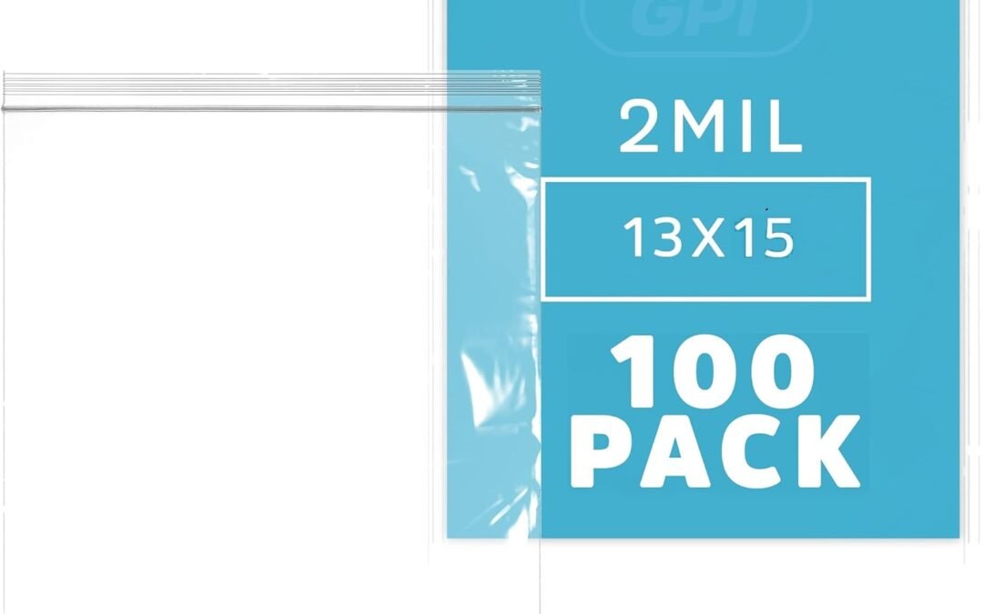 OEM GPI Pack of 100, 2 Gallon, 13″ X 15″ Clear Plastic Reclosable Zip Bags – Bulk 2 Mil, Large, Strong & Durable Poly Baggies with Resealable Zip Top Lock for Travel, Storage, Packaging & Shipping. Factory