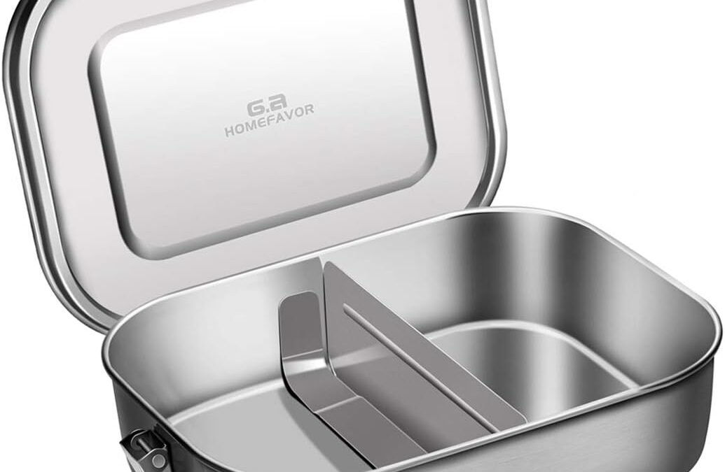 OEM G.a HOMEFAVOR Divided Stainless Steel Lunch Box, 2 Compartments Bento Boxes Food Container with Lock Clips, Snack Box Container – Dishwasher Safe – Stainless Lid – Leak Proof – 1400ml (47oz) Factory