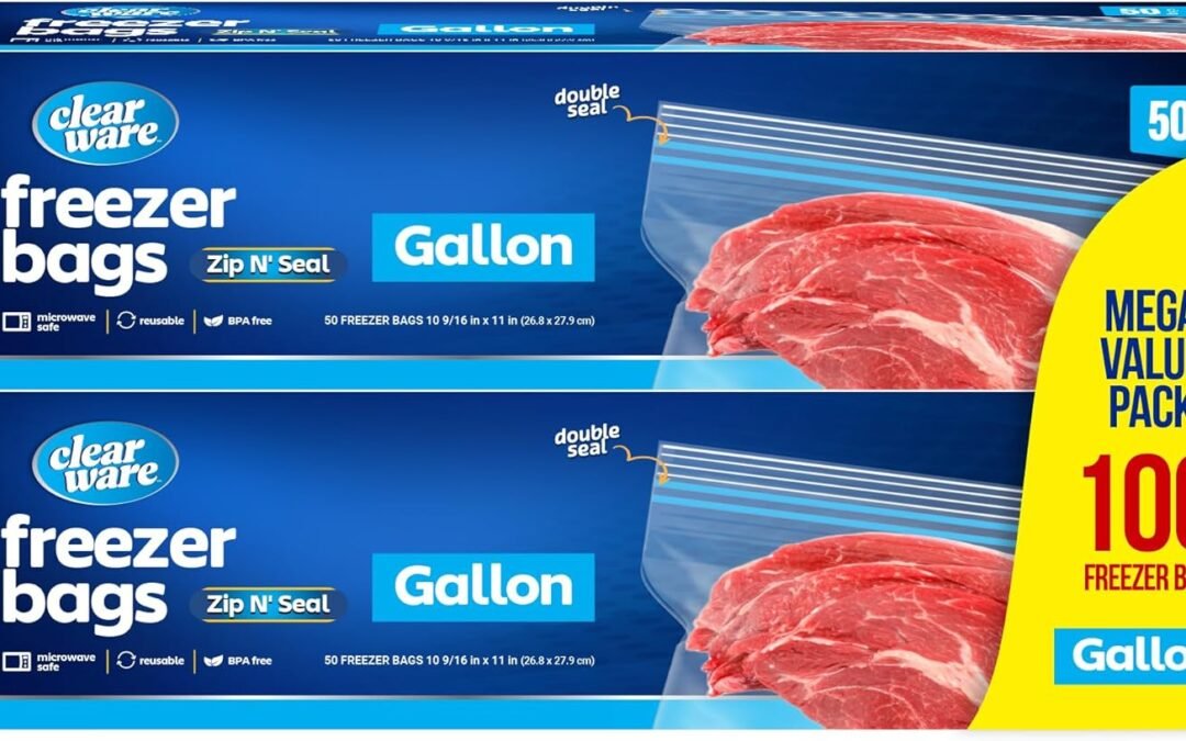 OEM Gallon Freezer Bags, Double Zipper Seal – 100 Count, Thick Resealable Plastic storage Bags – Reusable Gallon Storage Bags for Food Storage, Meat, Vegetables, Fruit – Microwave-Safe, Zero BPA – 2 Boxes Factory